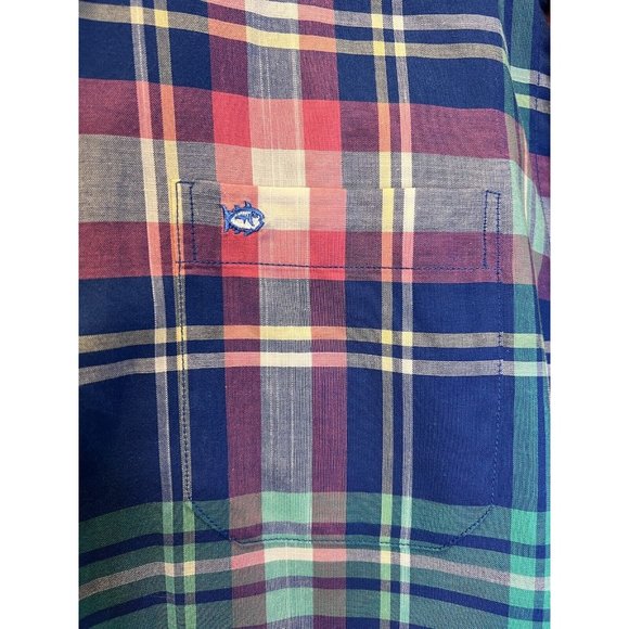 Southern Tide Shirt Mens Large Button Up Multicolor Plaid‎ Trim Fit Logo Cotton - Picture 3 of 6